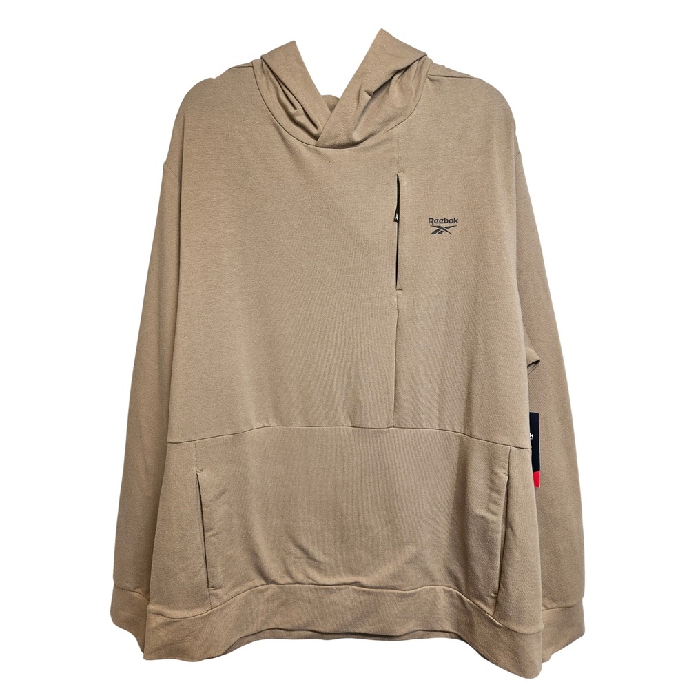 Reebok Mens Training Essentials Hoodie Tan Khaki XXL Pullover Zip Pocket NEW